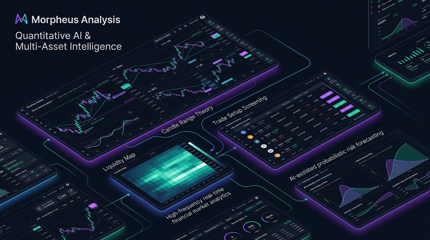 AI market analysis: Morpheus Analysis workspace with six tools for multi-timeframe market reading