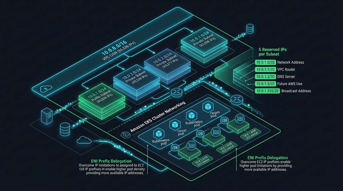 AWS VPC Subnetting & CIDR Architecture Diagram — 5 Reserved IPs & EKS Pod Networking